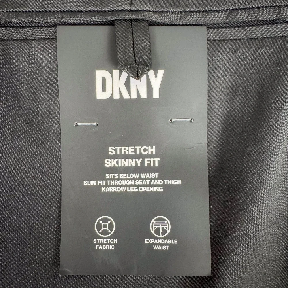 DKNY Dress Pants Mens 34 Black‎ Stretch Skinny Fit Flat Front 36x29 NEW $70